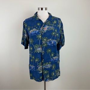 Saddlebred Blue Green Tropical Hawaiian Surf Button Down Shirt Casual Men Large